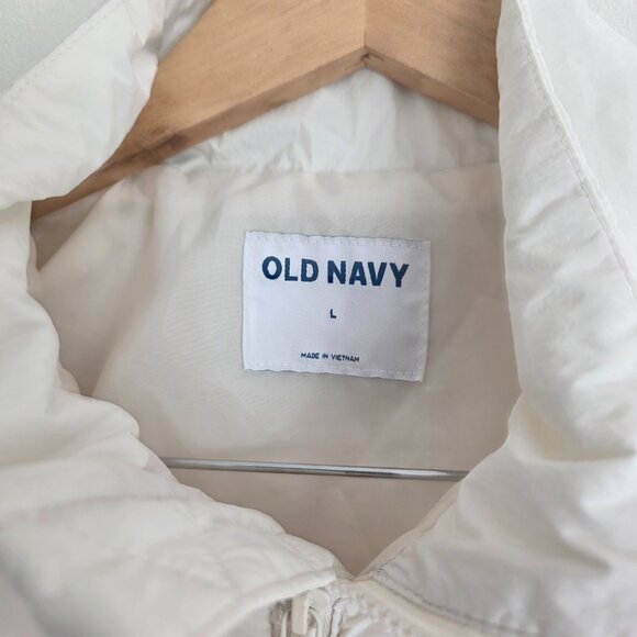 Old Navy White Puffer Oversized Crop Jacket Running Workout Lightweight Coat - Picture 6 of 11